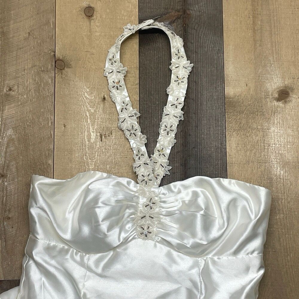 Betsy & Adam Size 10 Linda Bernell White Mini Satin Bubble Wedding Dress VTG Y2K - Picture 2 of 9